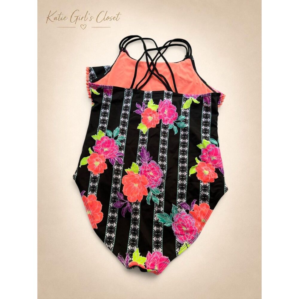 Wonder Nation Girls XXL 18 Floral One Piece Swimsuit Strappy Back